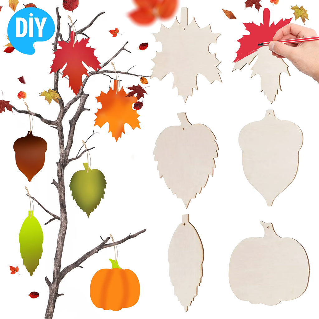 60 Pieces Maple Leaf Wood Craft Cutout P842