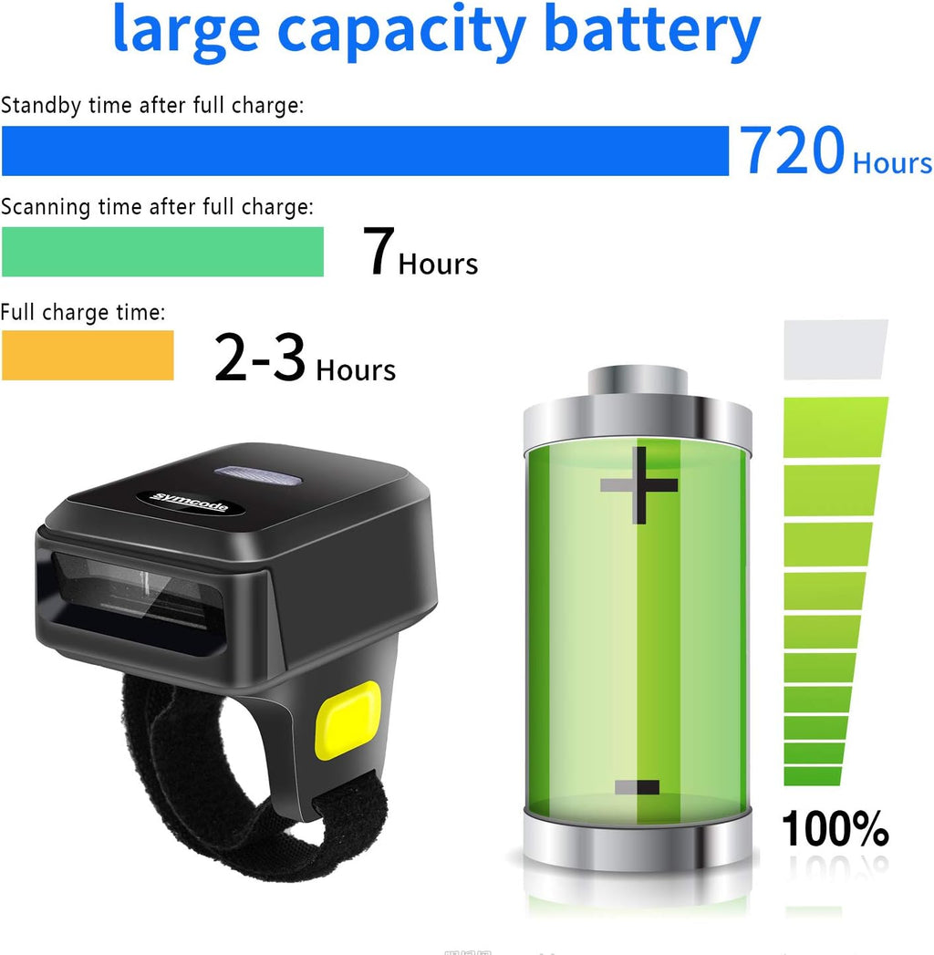 Portable Ring Barcode Reader Scanner Bluetooth 2.4Ghz Wireless USB Wired L38237