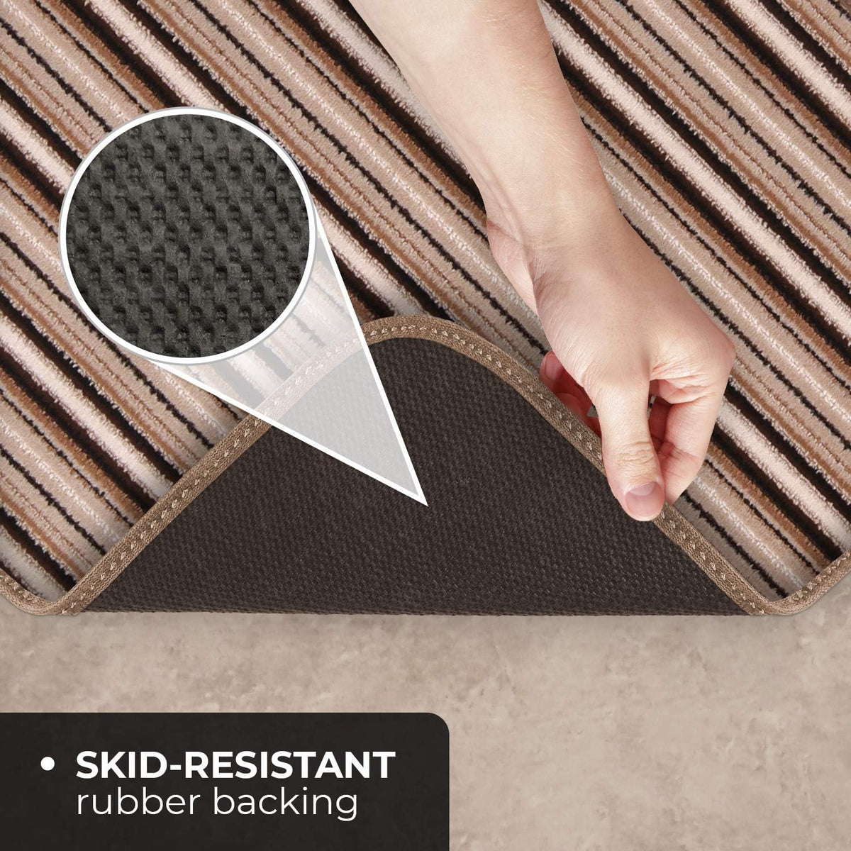 Skid-Resistant Carpet Runner Mocha Brown Stripe 6 Feet X 36 Inches C462