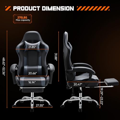 Grey PU Leather Reclining Gaming Chair with Footrest I955688