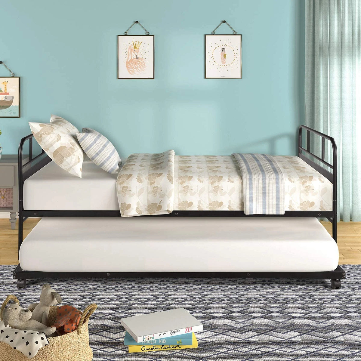Black Metal Daybed with Trundle P881