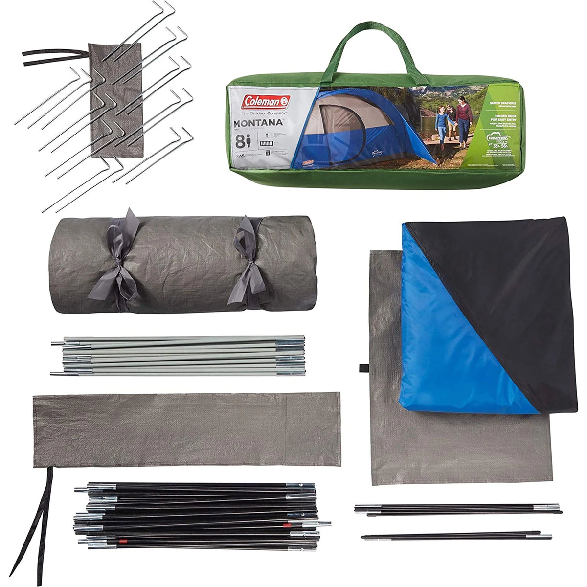 8 Person Cabin Camping Tent with Hinged Door, Blue K4962