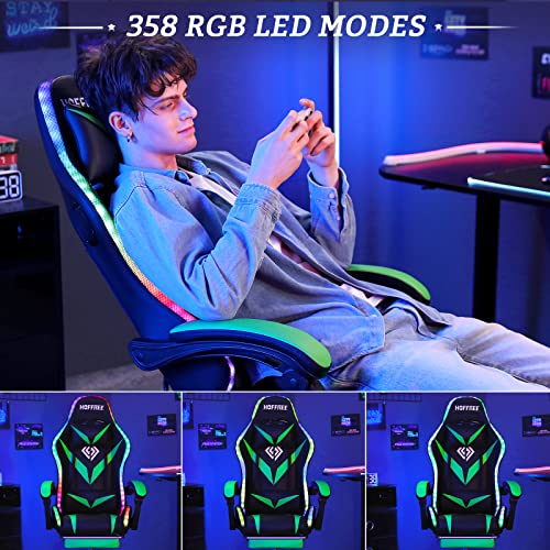 Light Green and Black Ergonomic Gaming Chair with Footrest H8450