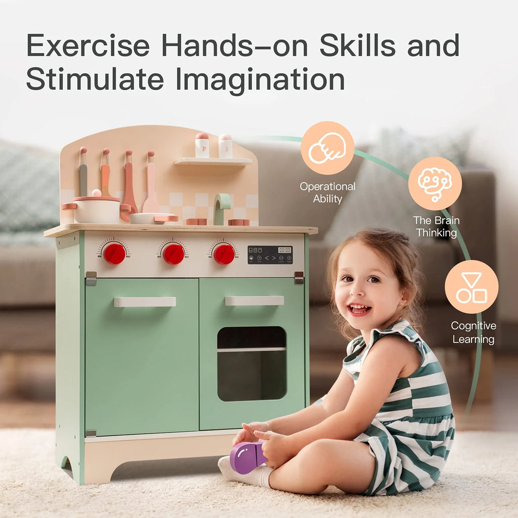 Green Wooden Pretend Play Kitchen Set J52284
