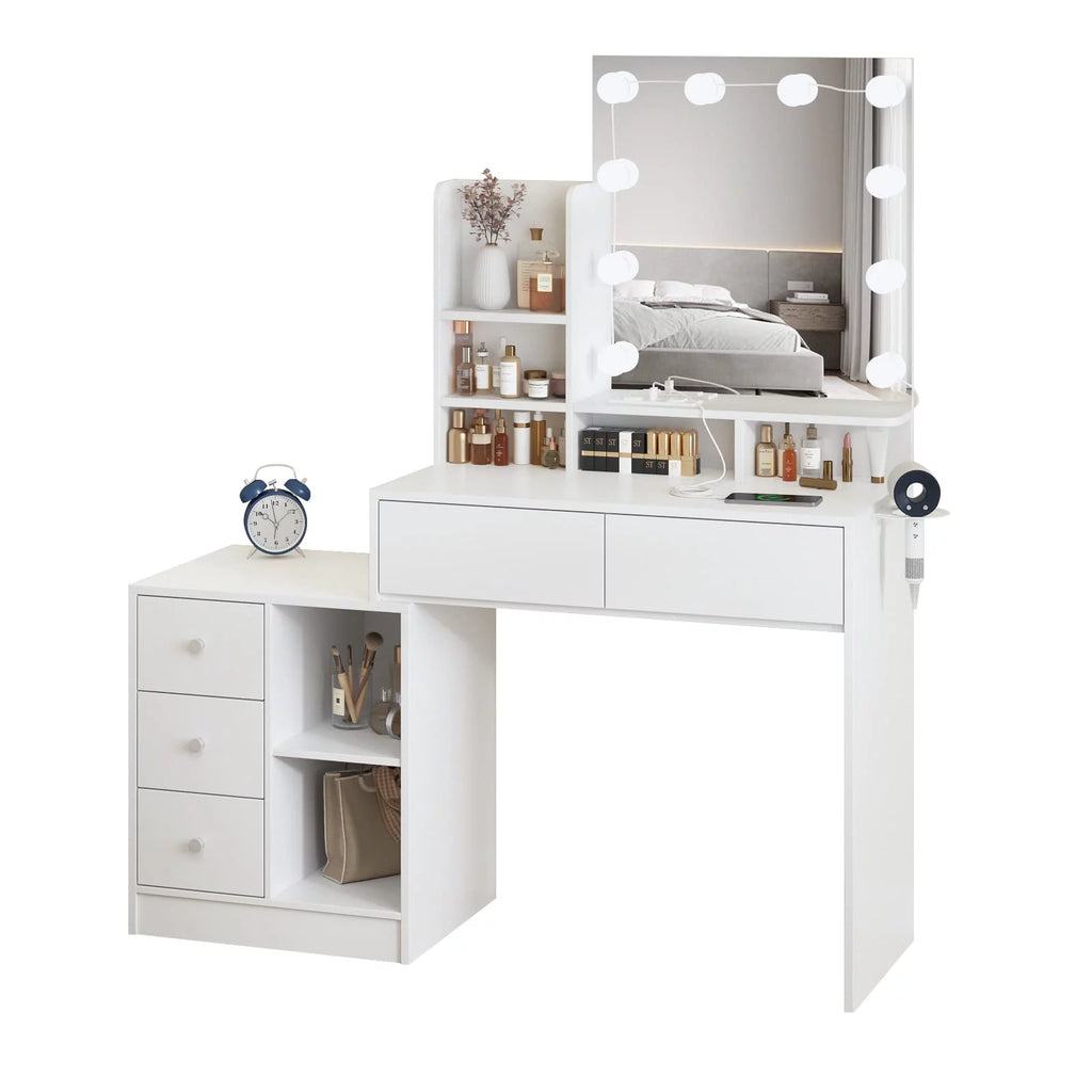 White Makeup Vanity with Lights and Mirror T3858