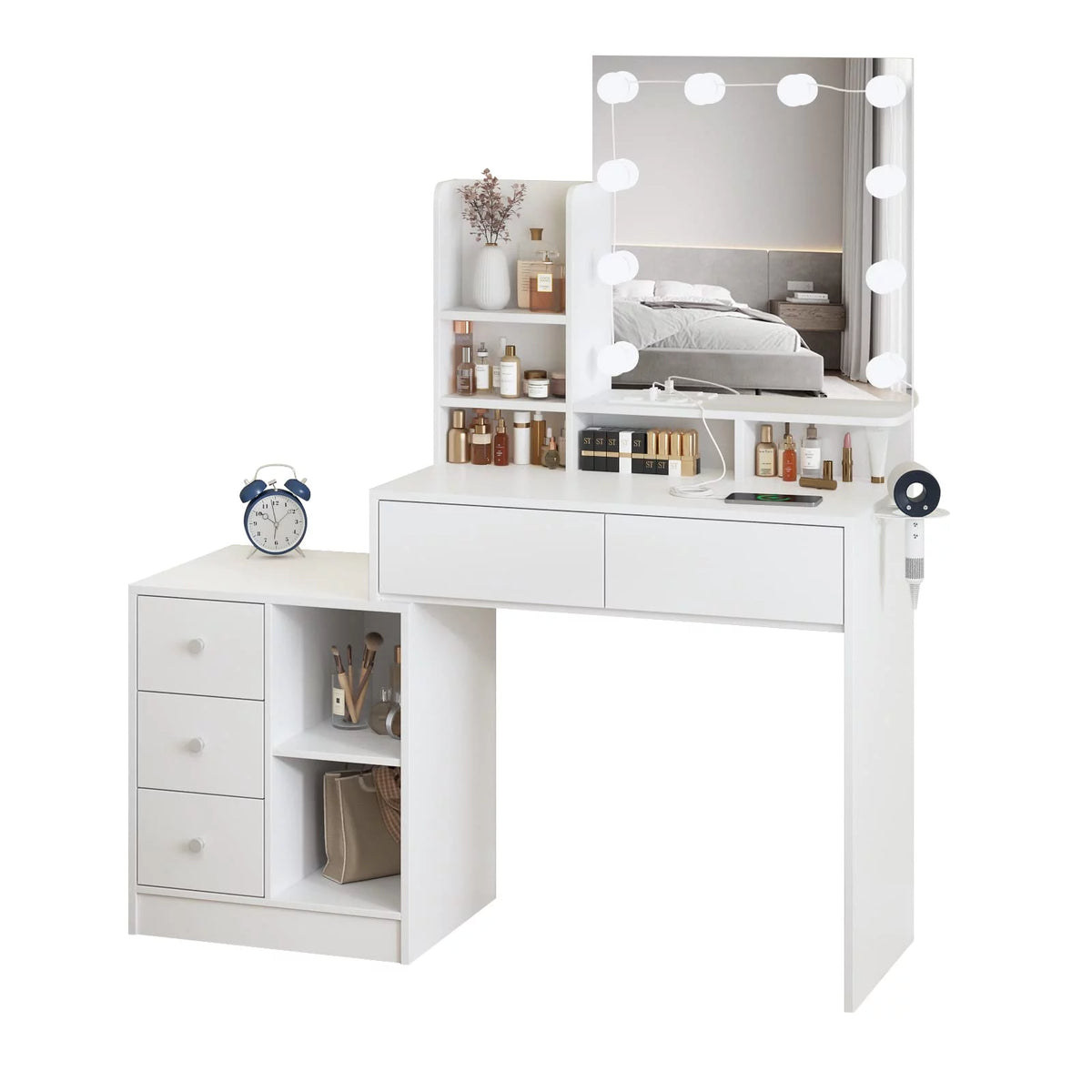 White Makeup Vanity with Lights and Mirror T3858