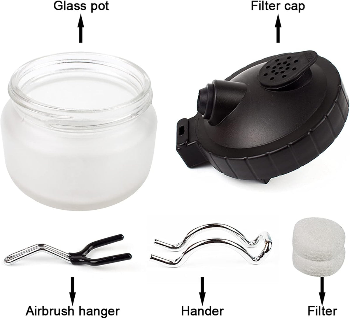 Airbrush Cleaning Pot Glass Jar Kit with Holder Station I300080