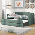 Green Twin Size Upholstered Daybed with Trundle and Three Drawers M921