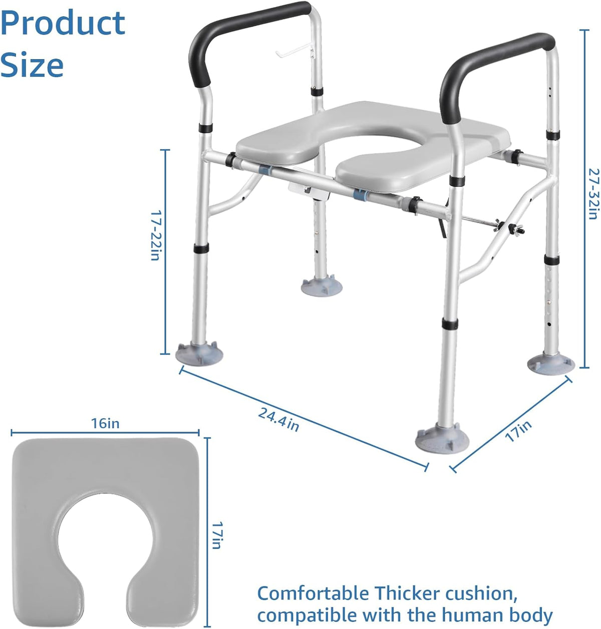Raised Toilet Seat with Handles, Padded Adjustable Height L969811