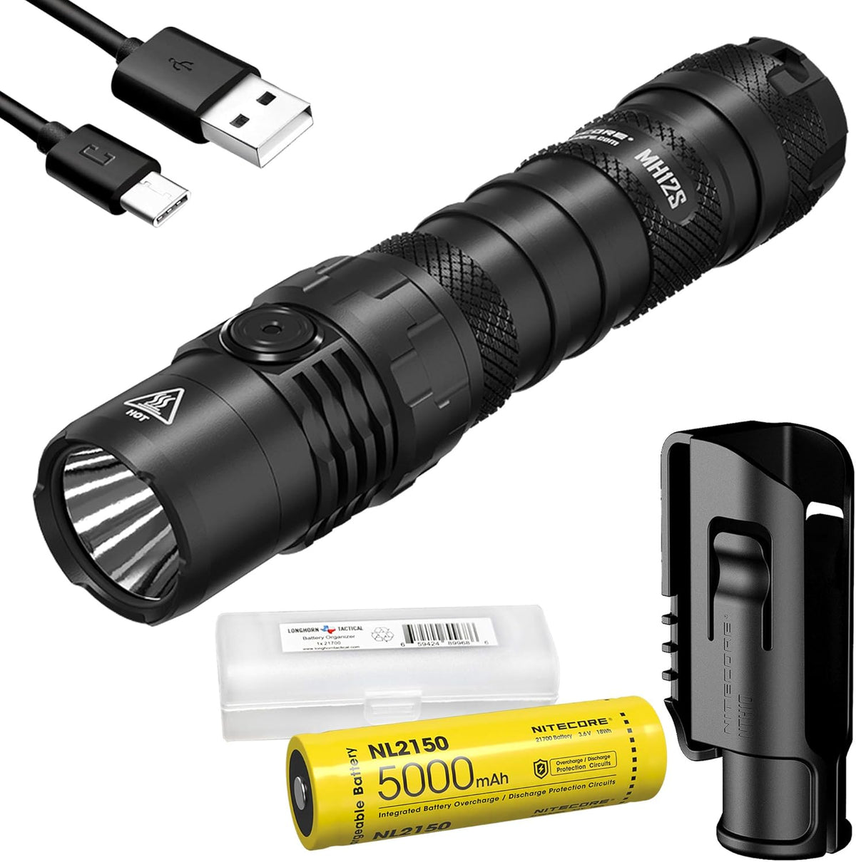 1800 Lumen USB-C Rechargeable Tactical Flashlight with 5000mAh Battery M477