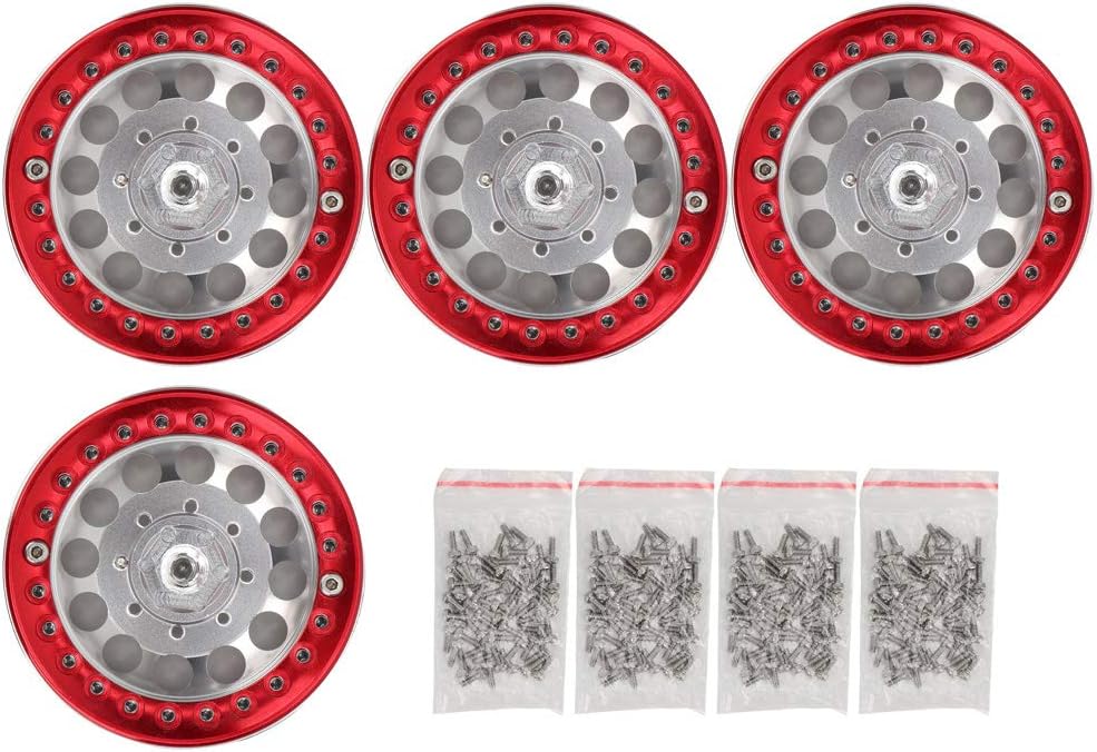 4Pcs 1.9 Inch Beadlock Wheel Rim Hub Accessory for RC Crawler Car (Black Red) R6252