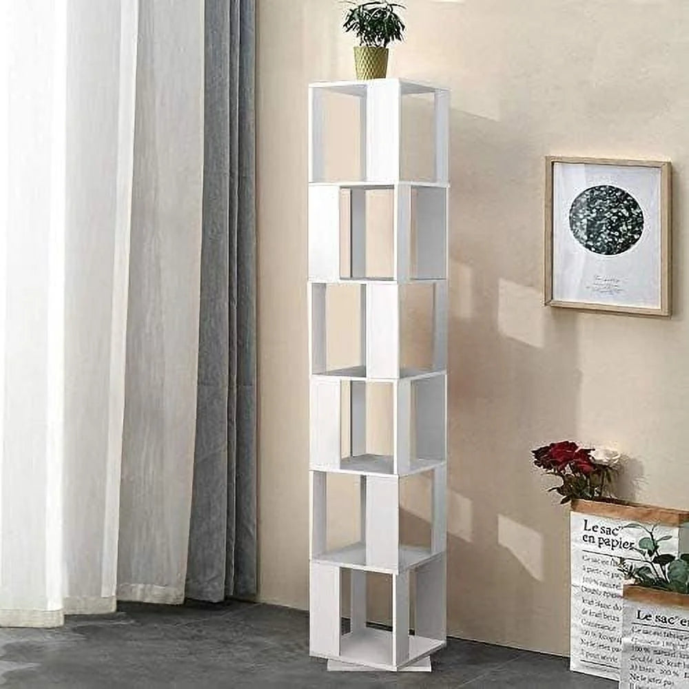 Blue 6 Tier Wooden Rotating Bookshelf X36980