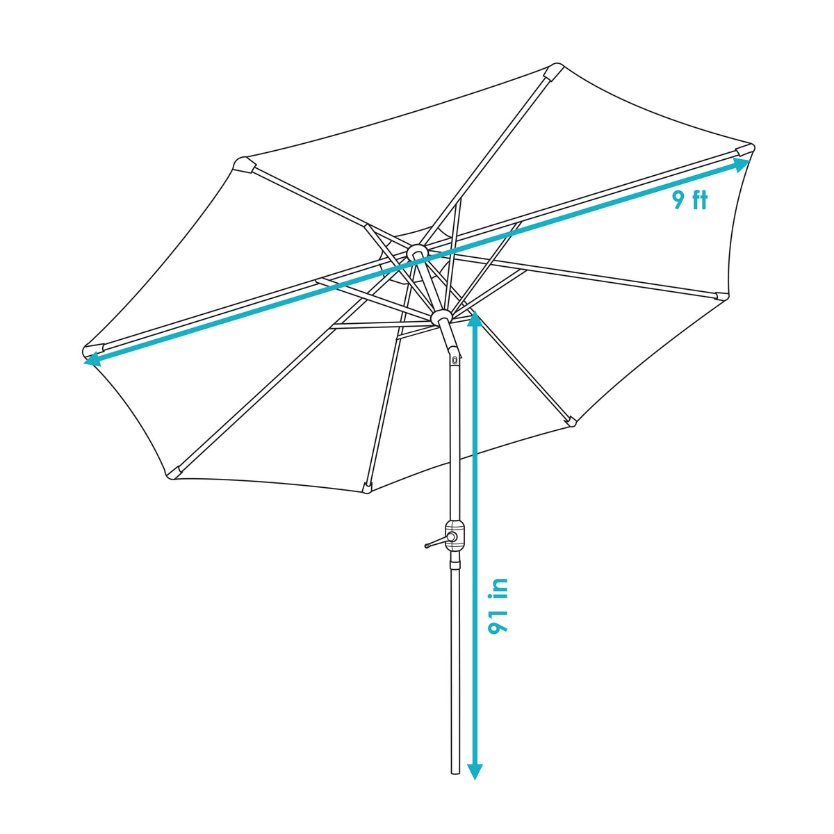 Striped 9' Patio Umbrella with Push Button Tilt & Crank A769