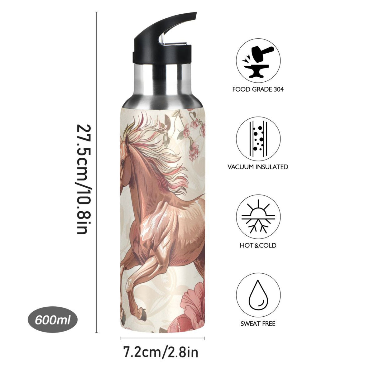 Insulated Thermos Stainless Steel Water Bottle with Straw Lid Flask, 20 oz S9643