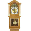 Golden Oak Chiming Wall Clock with Swinging Pendulum F50190
