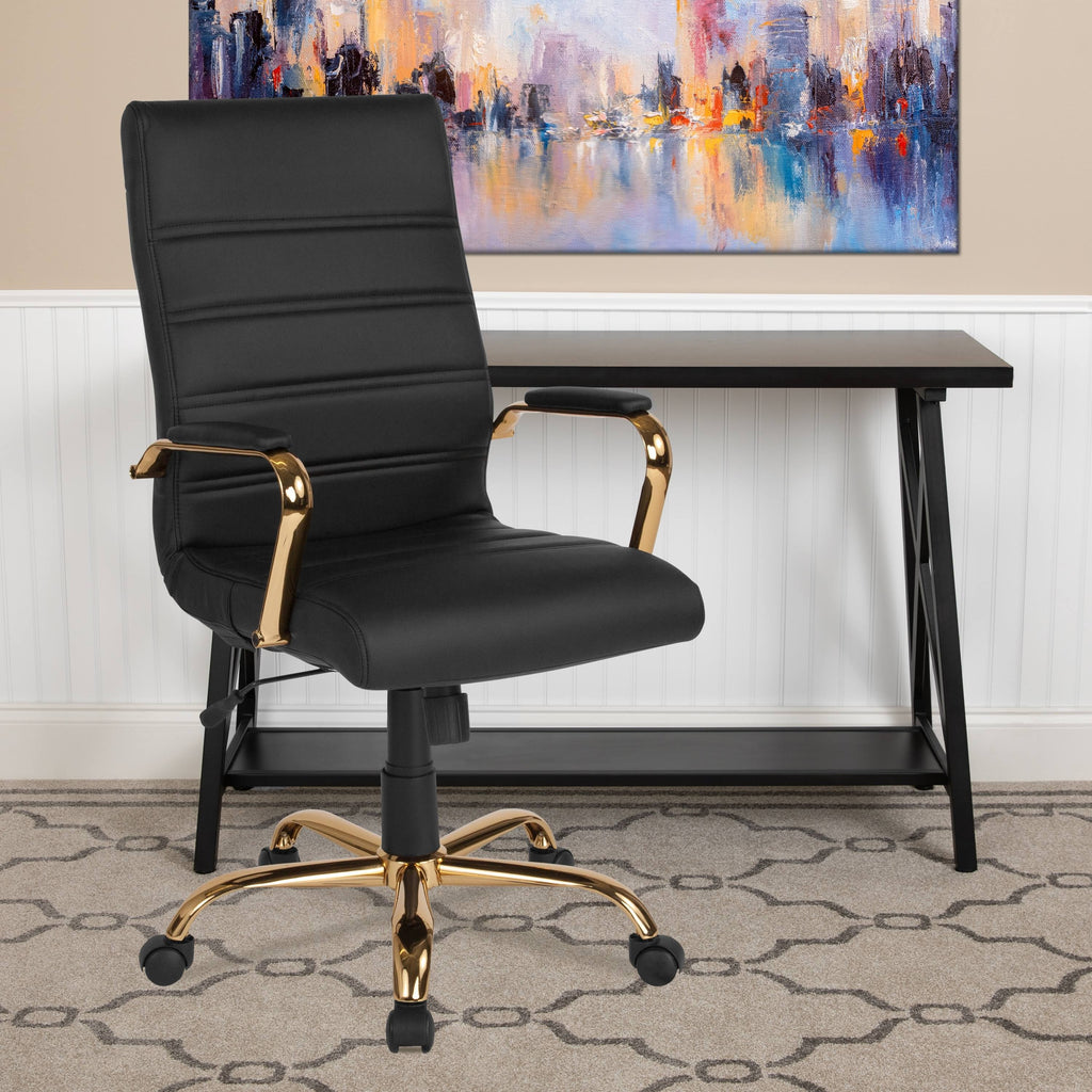 Black LeatherSoft Executive Swivel Office Chair with Chrome Base and Arms G99364