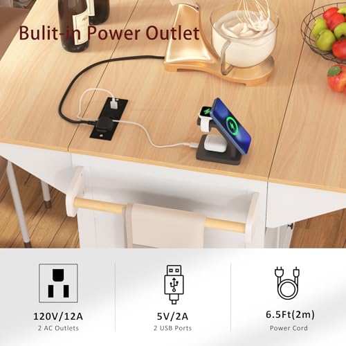 Black Kitchen Island with Drop Leaf, 3 Drawers, Power Outlet U92294