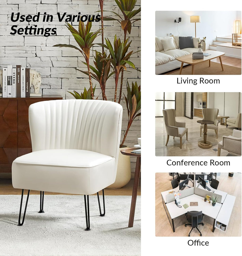 Ivory Faux Leather Accent Chairs Set Of 2 With Metal Base W6565