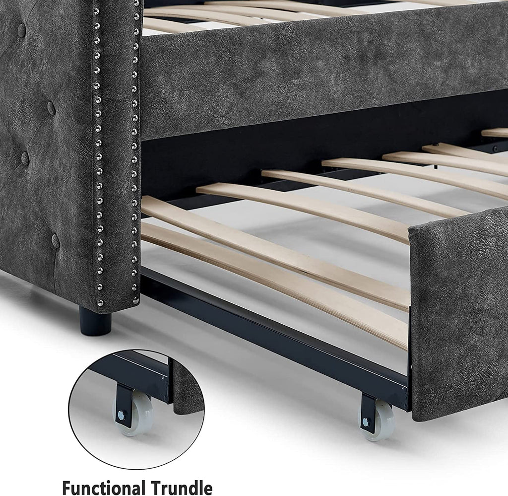Twin Size Grey Linen Daybed with Trundle X527