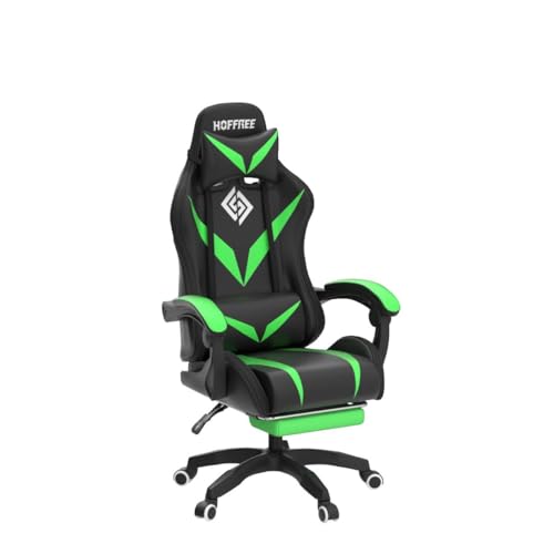 Light Green and Black Ergonomic Gaming Chair with Footrest H8450