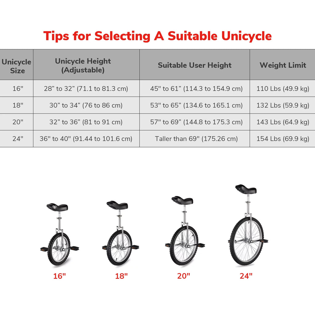 24 In Wheel Outdoor Unicycle Adjustable Seat Anti-Skid Pedal Red O680011