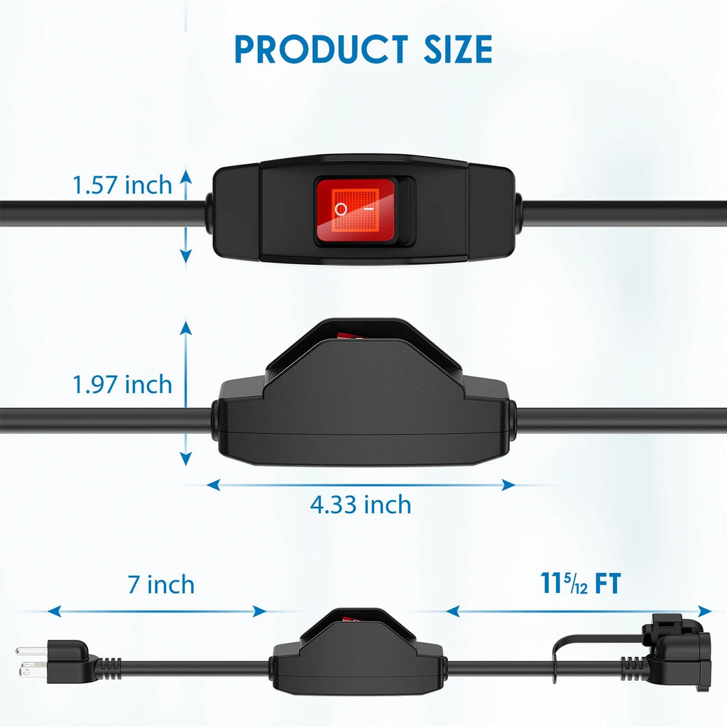 12 FT Extension Cord with Waterproof Switch, 1875W 15A 125V T8724