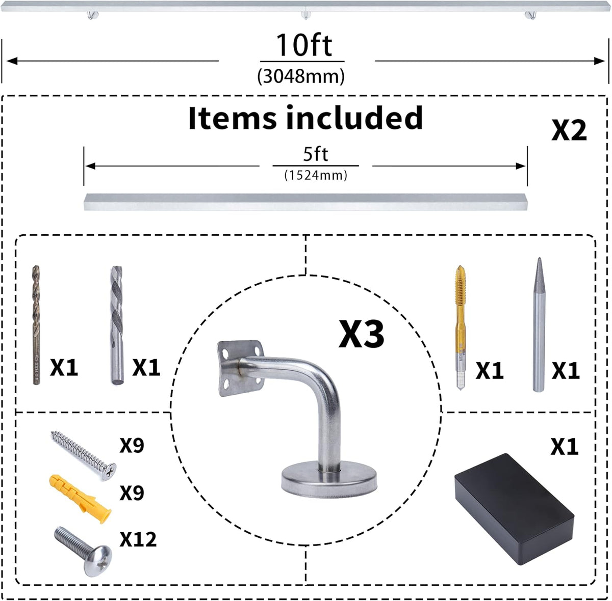 Brushed Stainless Steel Wall Mounted Stair Handrail H418257