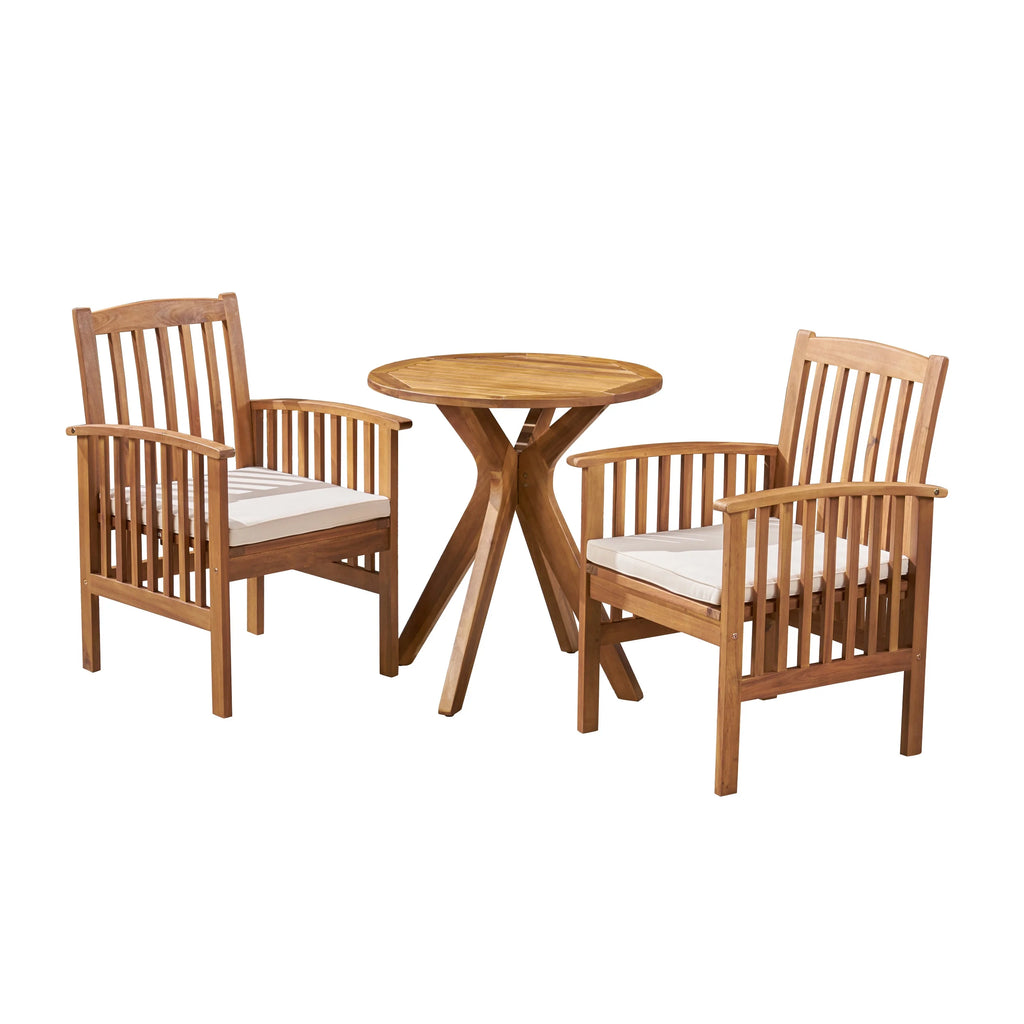 Acacia Wood 3 Piece Bistro Set with Cushion X58483