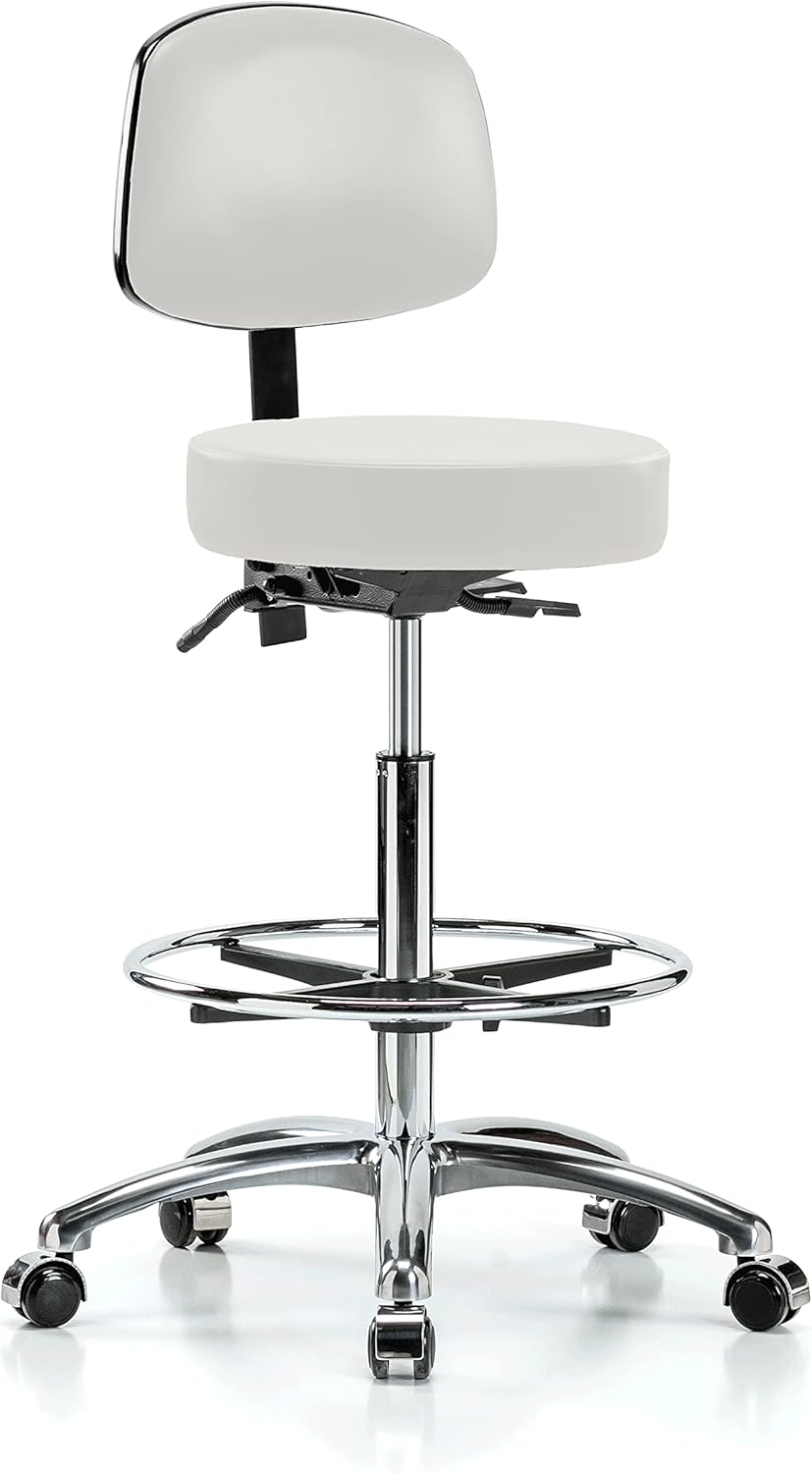 Chrome Height Adjustable Doctor's Stool with Back and Footring R6076