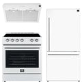 30 Electric Range, Range Hood and Refrigerator in White with Silver Handles Y593
