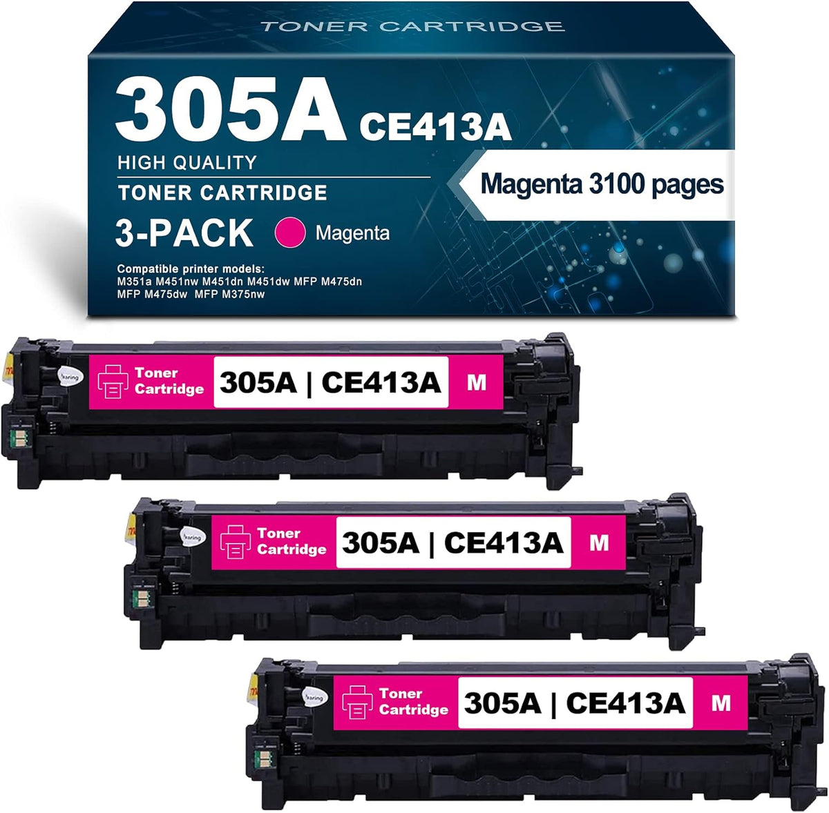 305A CE413A Remanufactured Toner Cartridge 3 Pack Y86146