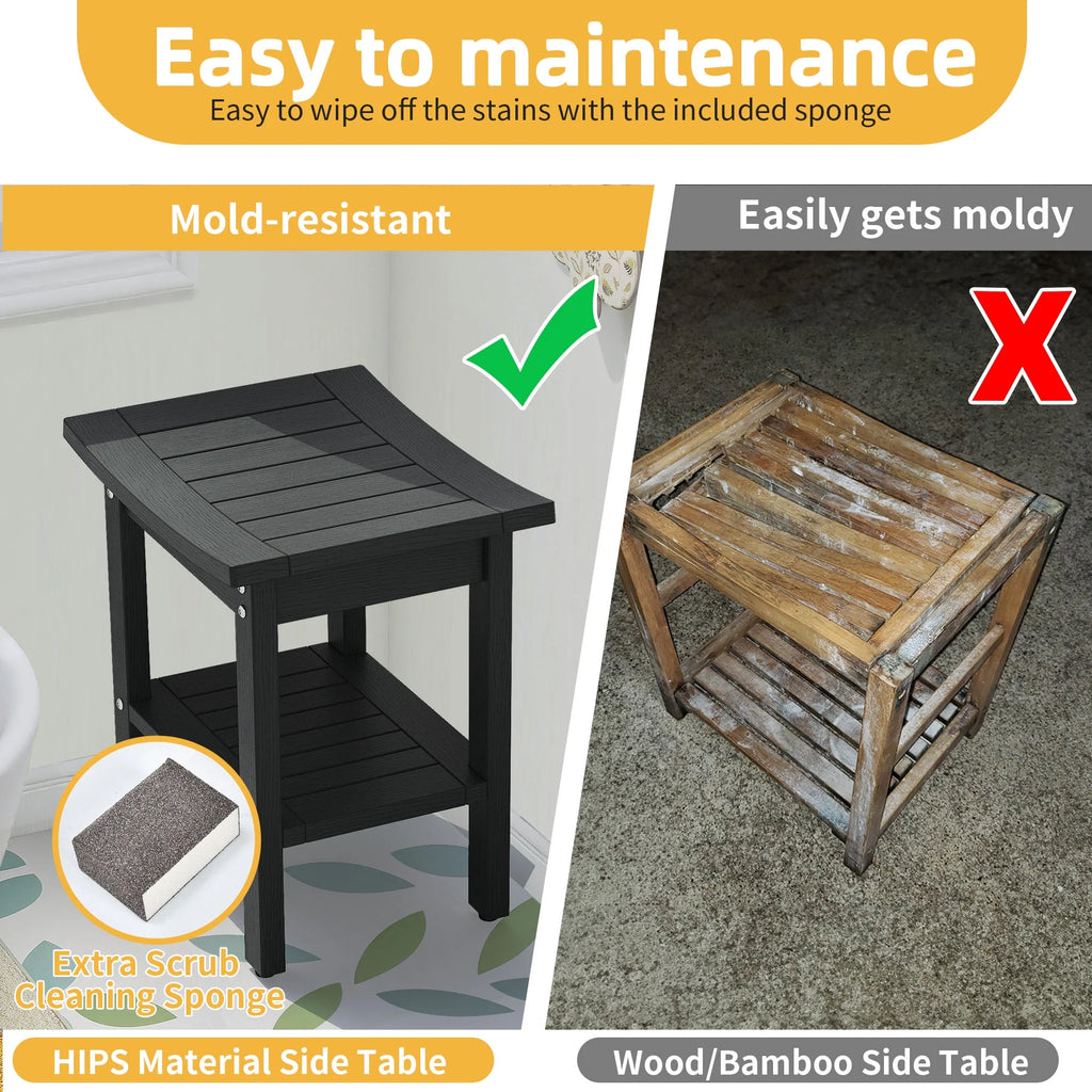 Black Waterproof Poly Lumber Shower Bench with Shelf O72484