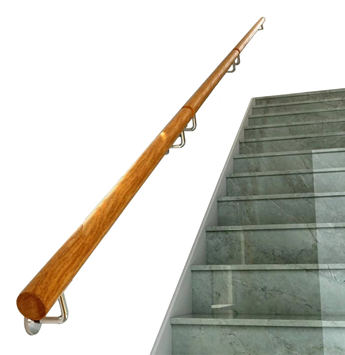 Silver 15 FT Long Wooden Stair Handrail with Iron Bracket P553