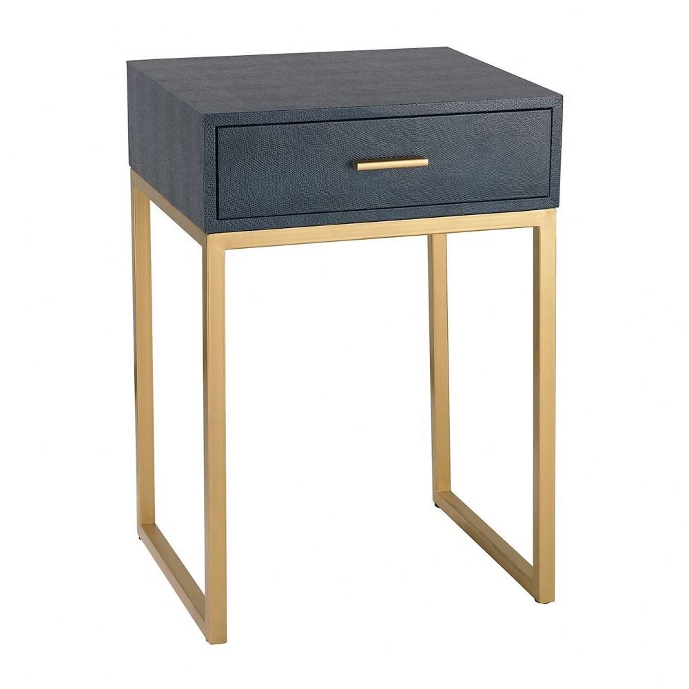 24 inch Side Table Gold/Navy Faux Shagreen Finish Y5919