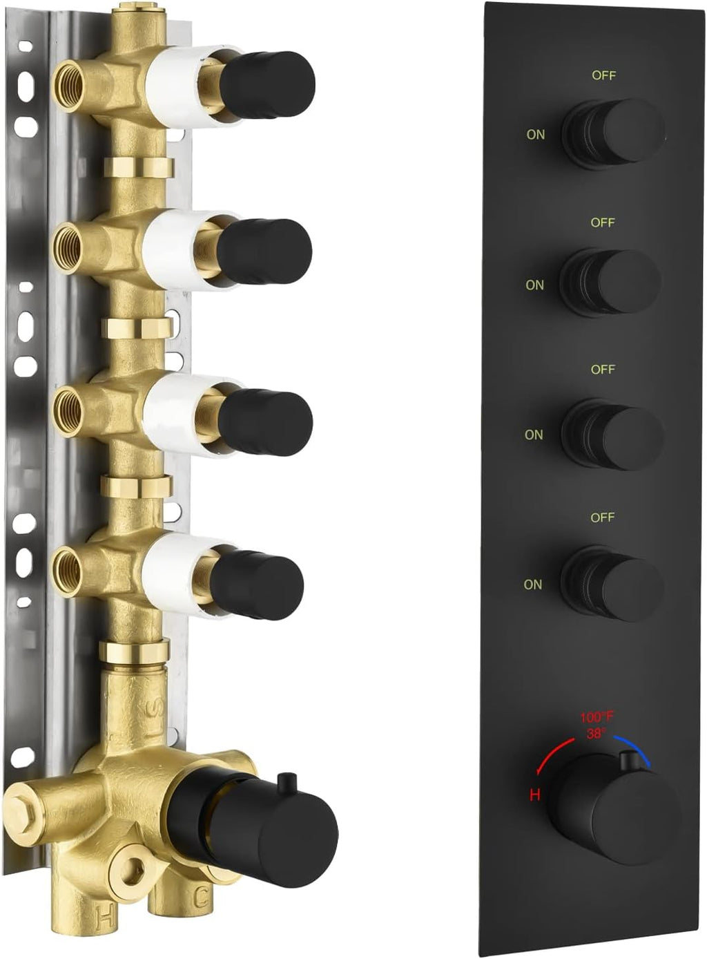 3 Outlet 3-Function Solid Brass Shower Diverter Concealed Thermostatic Mixer Valve with Trim (Matte Black, Round) C784793