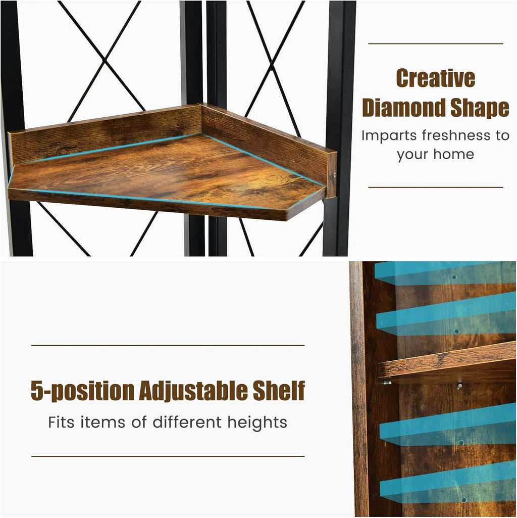 4-Tier Rustic Corner Bookshelf with Cabinet V9458