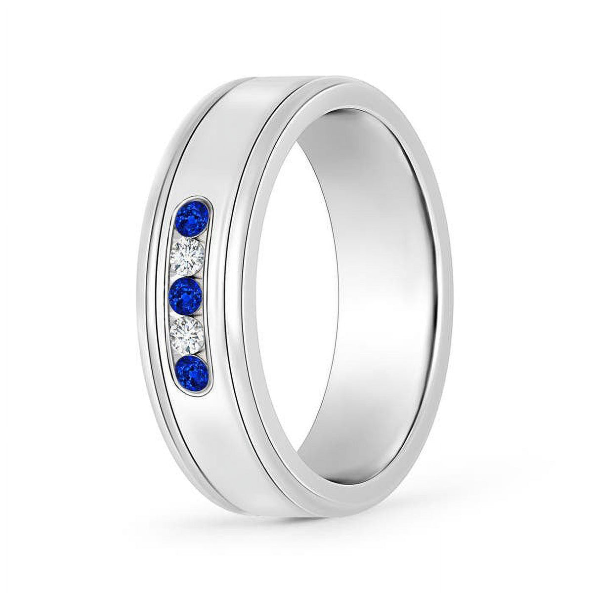 Natural Blue Sapphire & Diamond Classic Ring in 14K White Gold, Size 12.5 G6922