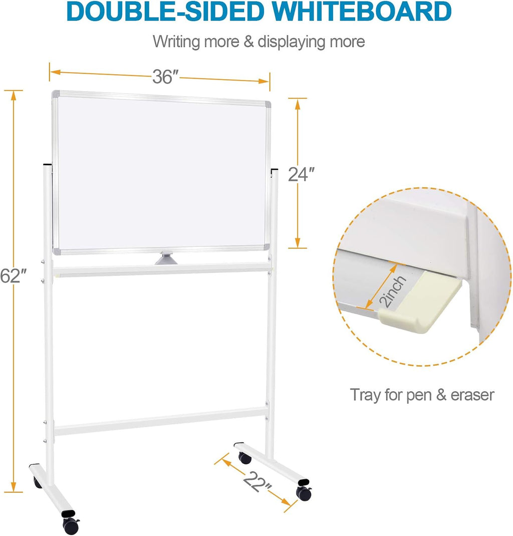 36x24 Double Sided Magnetic Dry Erase Board on Wheels with Stand A756144