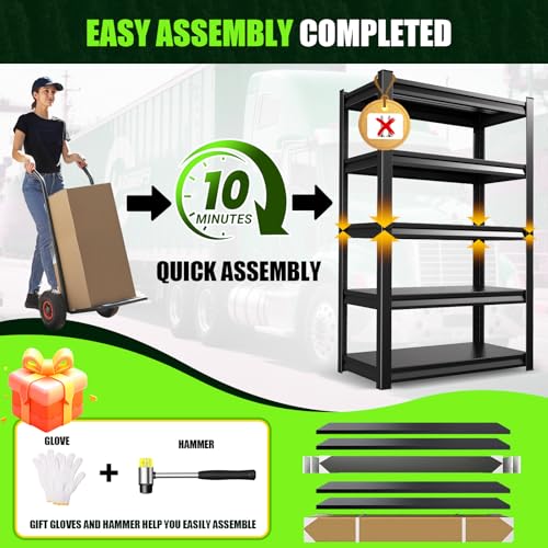 72”H Black 5 Tier Adjustable Metal Shelving Unit 2500LBS W8008