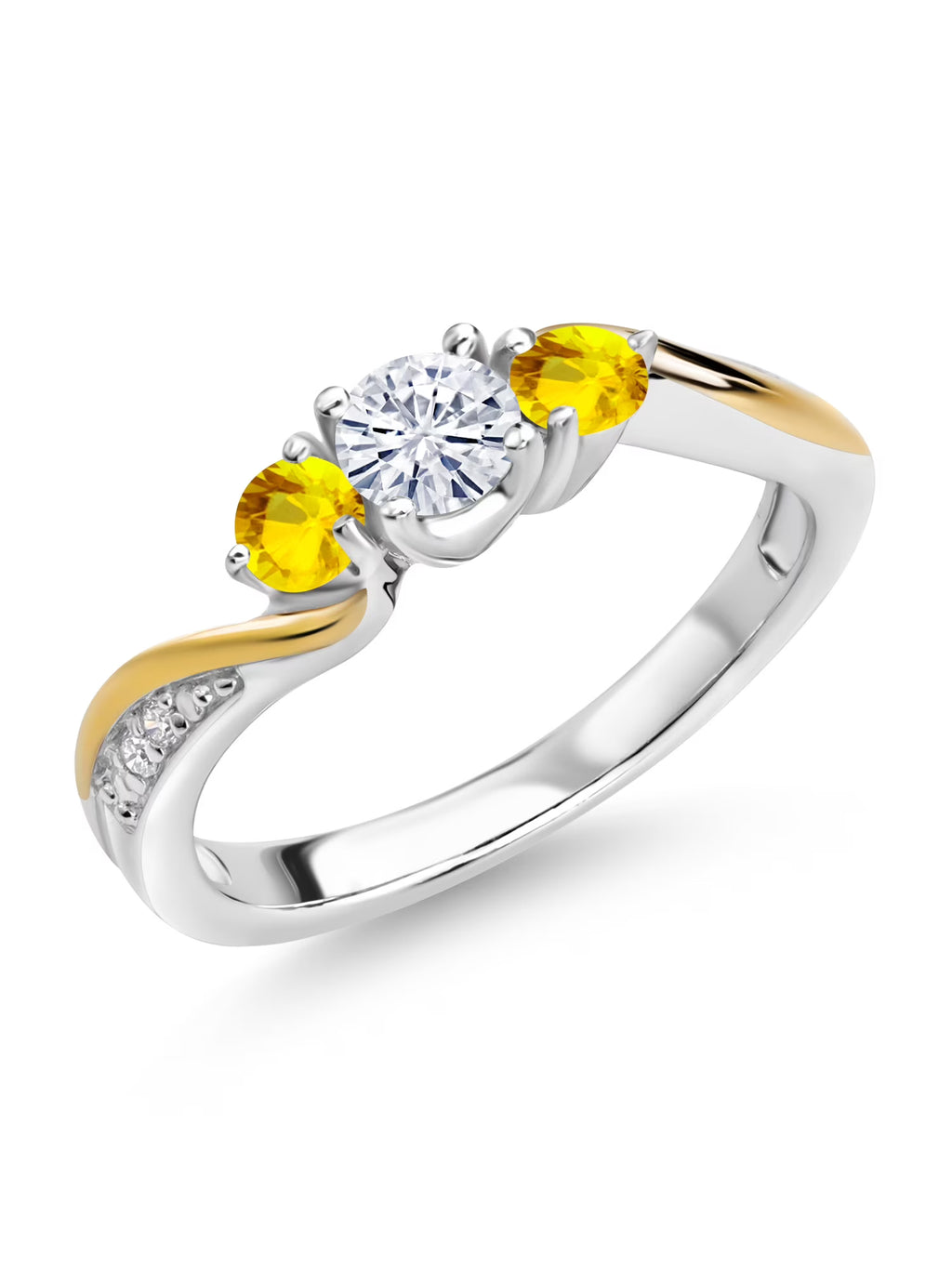 925 Silver 10K Yellow Gold Lab Grown Diamond 3 Stone Engagement Ring Z764613
