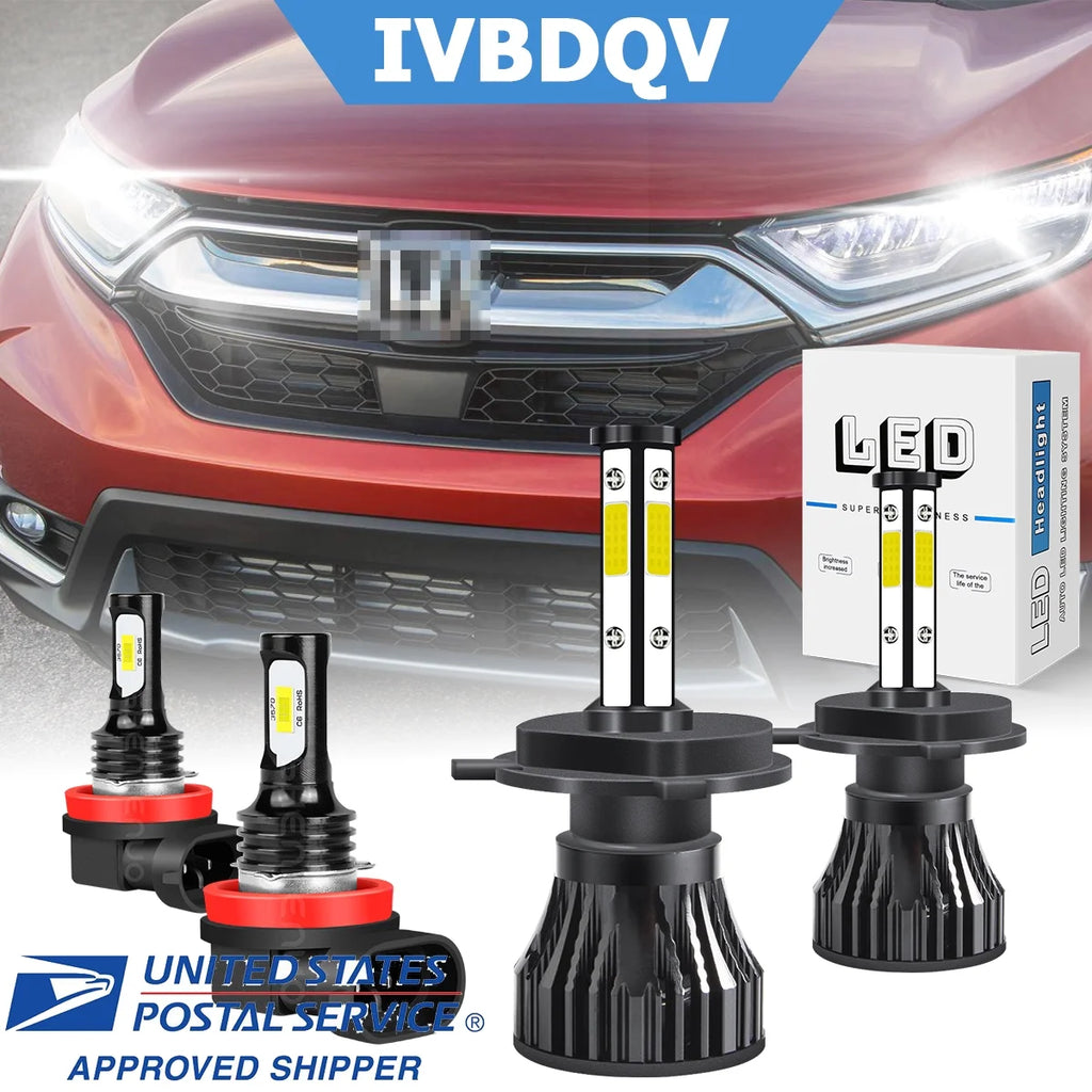 H4 High/Low Beam + H11 Fog Beam LED Headlight Bulbs 6000K Cool White U6828
