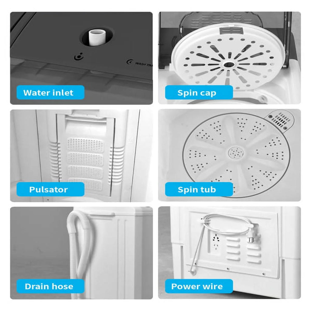 Semi-Automatic Washing Machine 18lbs Compact Laundry Machine with Spinner and Drain Pump M91219