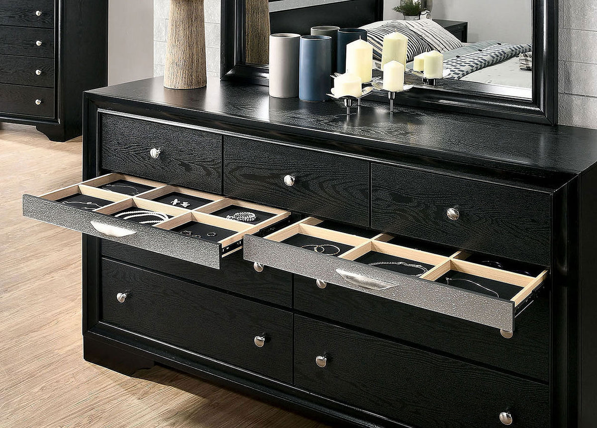 Black Queen Size 4pc Bedroom Set Solid Wood A60343