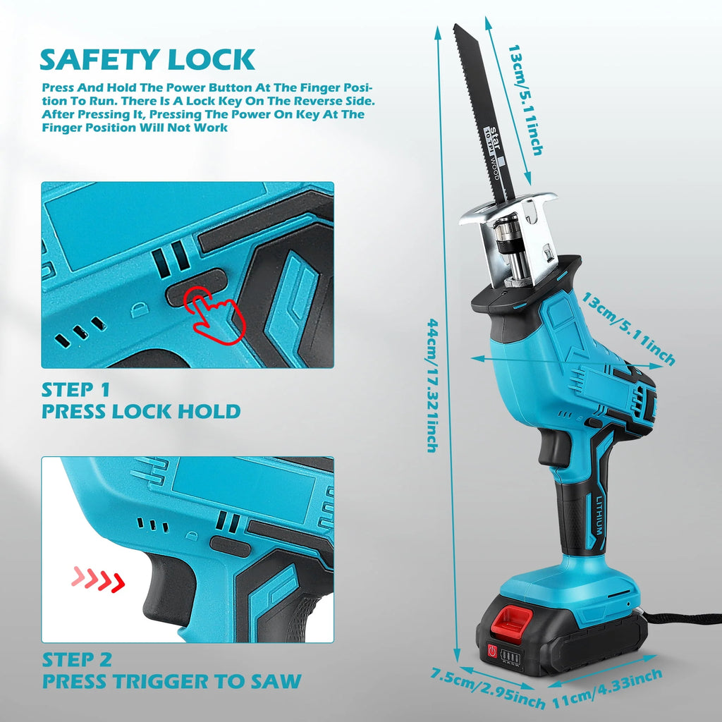 Cordless Reciprocating Saw 21V with 2 Battery 4 Saw Blades E729589