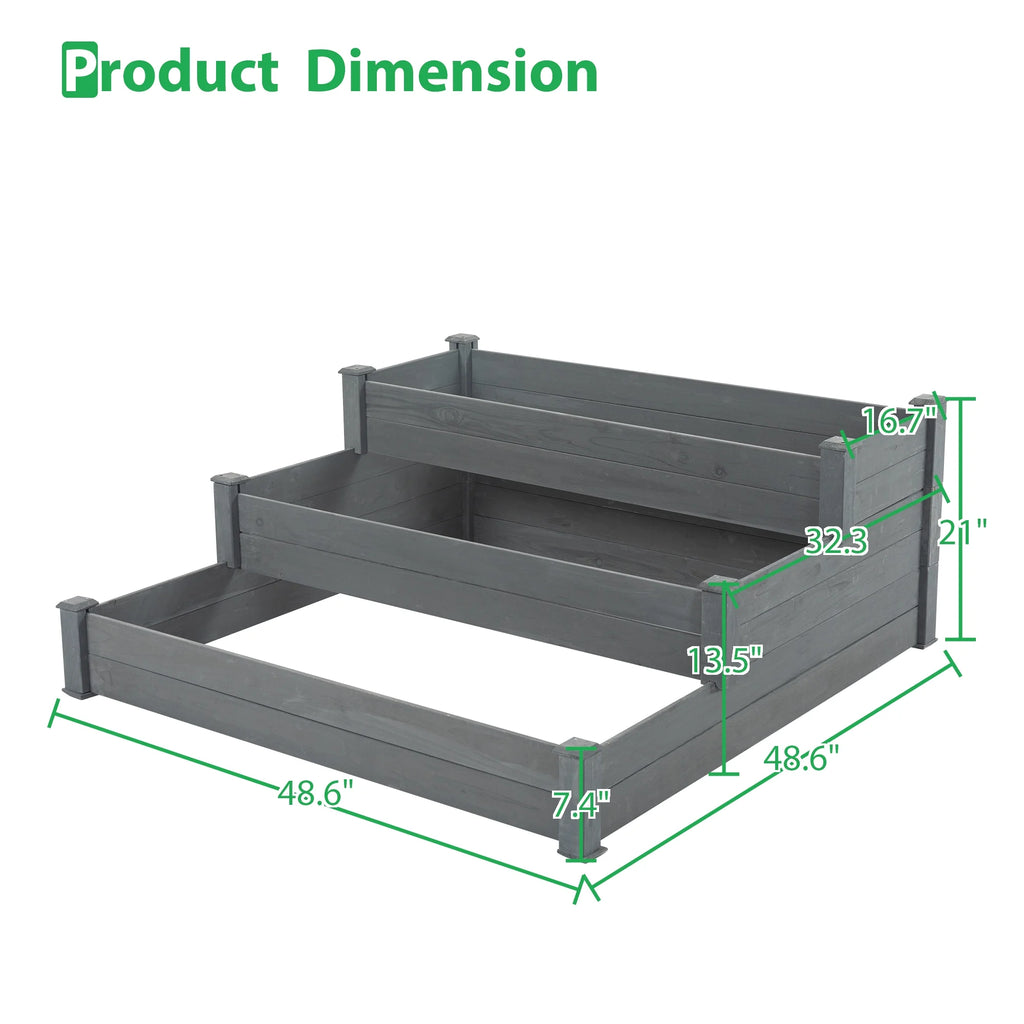 3-Tier Raised Fir Wood Garden Bed Planter Y142