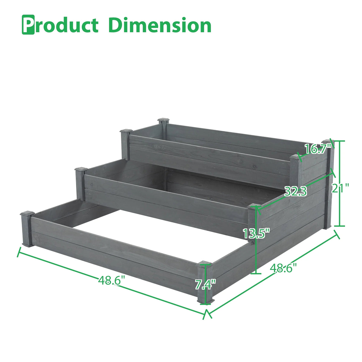 3-Tier Raised Fir Wood Garden Bed Planter Y142