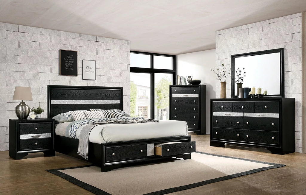 Black Queen Size 4pc Bedroom Set Solid Wood A60343