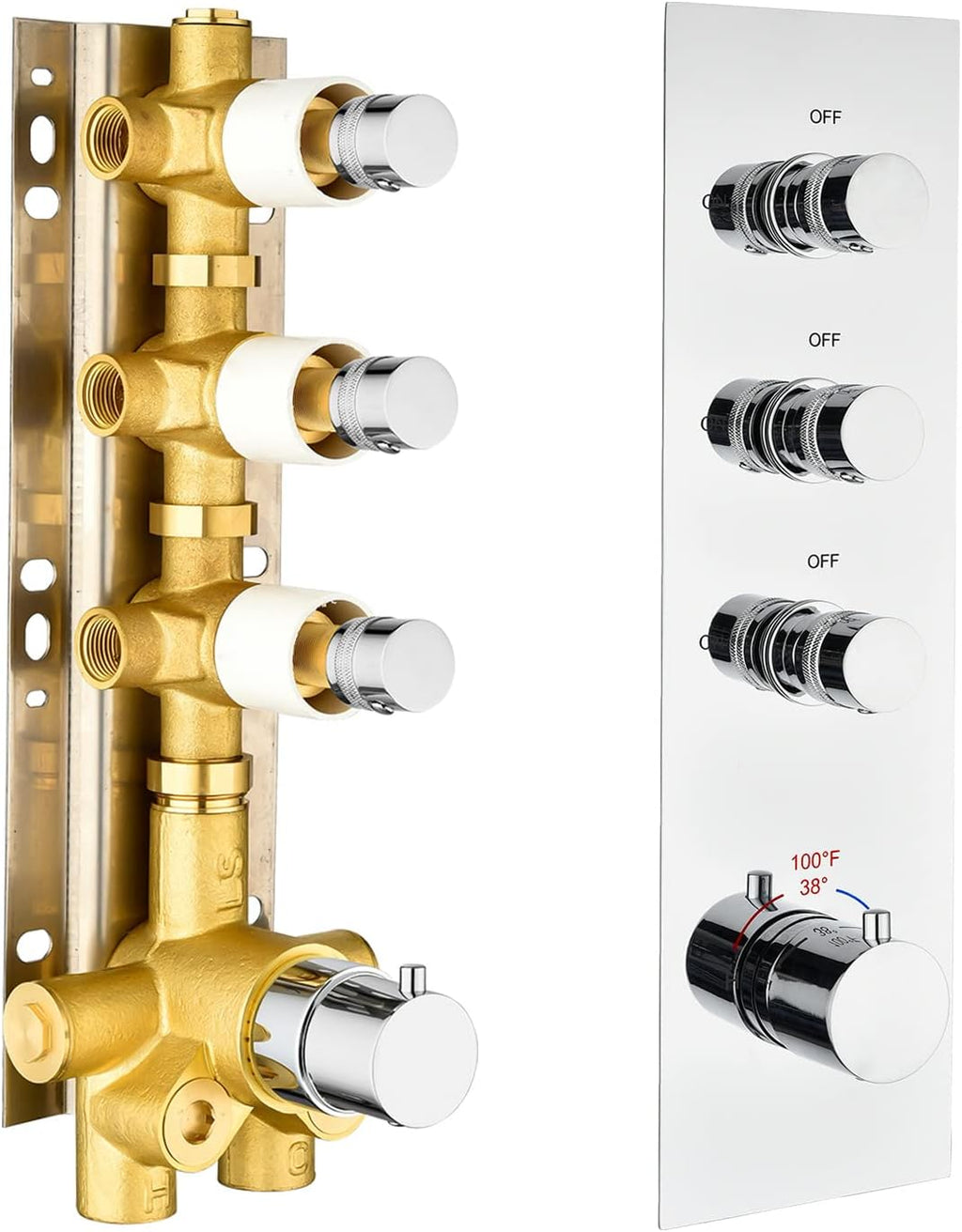 3 Outlet 3-Function Solid Brass Shower Diverter Concealed Thermostatic Mixer Valve with Trim (Matte Black, Round) C784793
