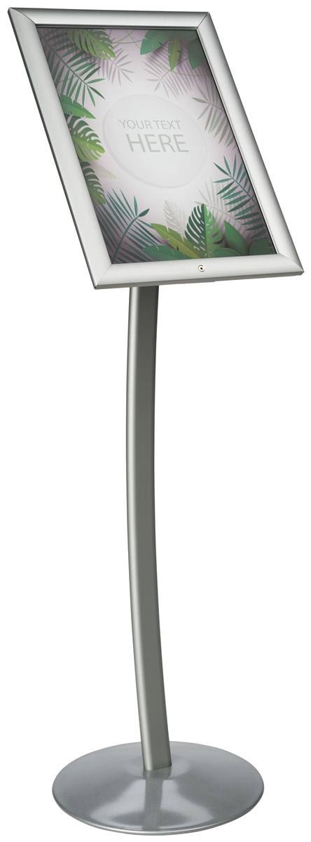 Floor Mounted Menu Sign, Snap-Open Design, Locking, Aluminum Construction Silver Finish O9843