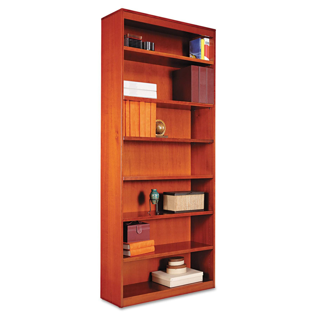 Square Corner Wood Bookcase Seven-Shelf Medium Cherry U7968